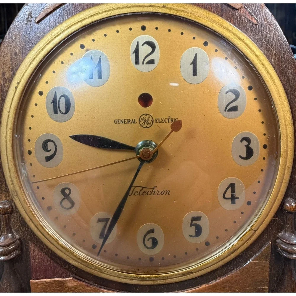 1930's Vintage GE Telechron Electric Mantel Clock Wood Cathedral Case Model 531